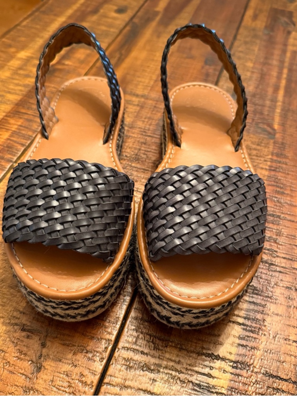 Penelope Chilvers Woven Leather Espadrille Sandals Black Size 40